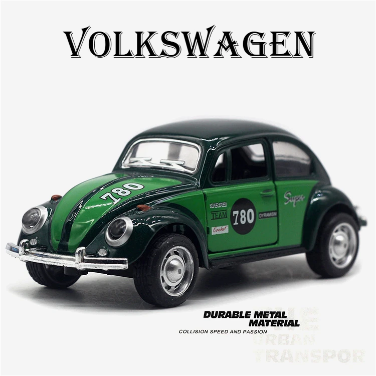 1: 32 alloy Volkswagen Beetle painted racing car classical rebound door opening car model children's toy ornament