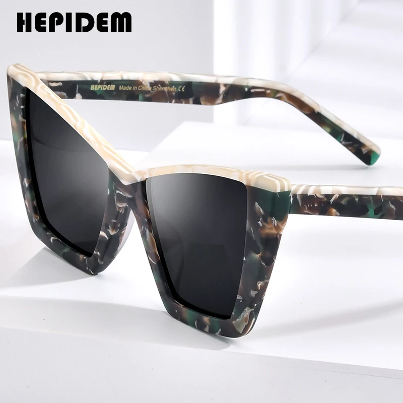 HEPIDEM Acetate Polarized Sunglasses Women Luxury Famous Brand Designer Cateye Cat Eye BIg Size Kitty Sun Glasses gm y2k 9290