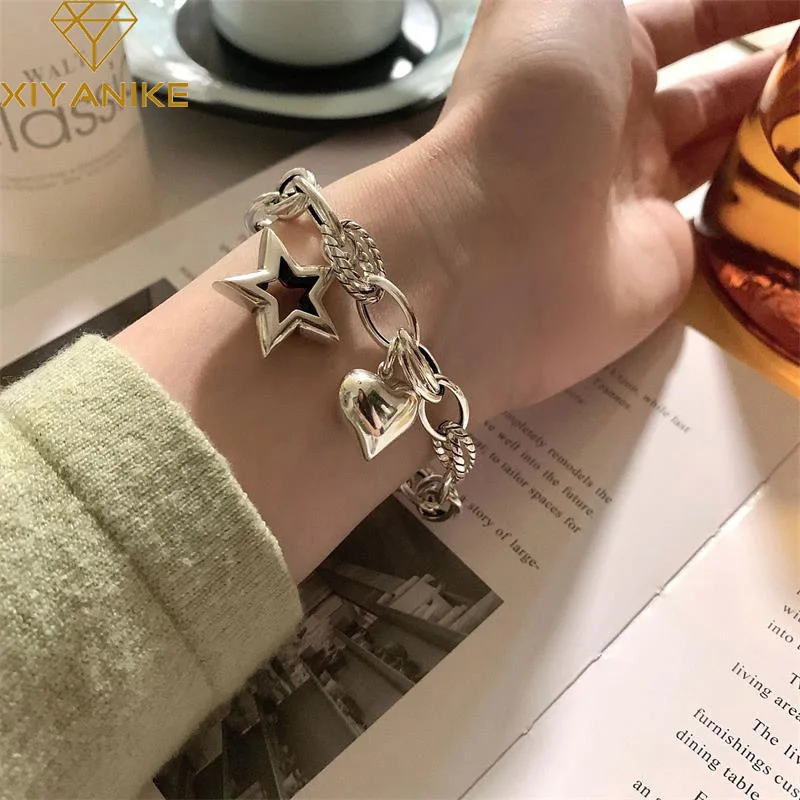 XIYANIKE Vintage Love Star Bracelet For Men Women Girl Hip Hop Fashion New Punk Jewelry Couple Gift Party Bounce pulseras mujer