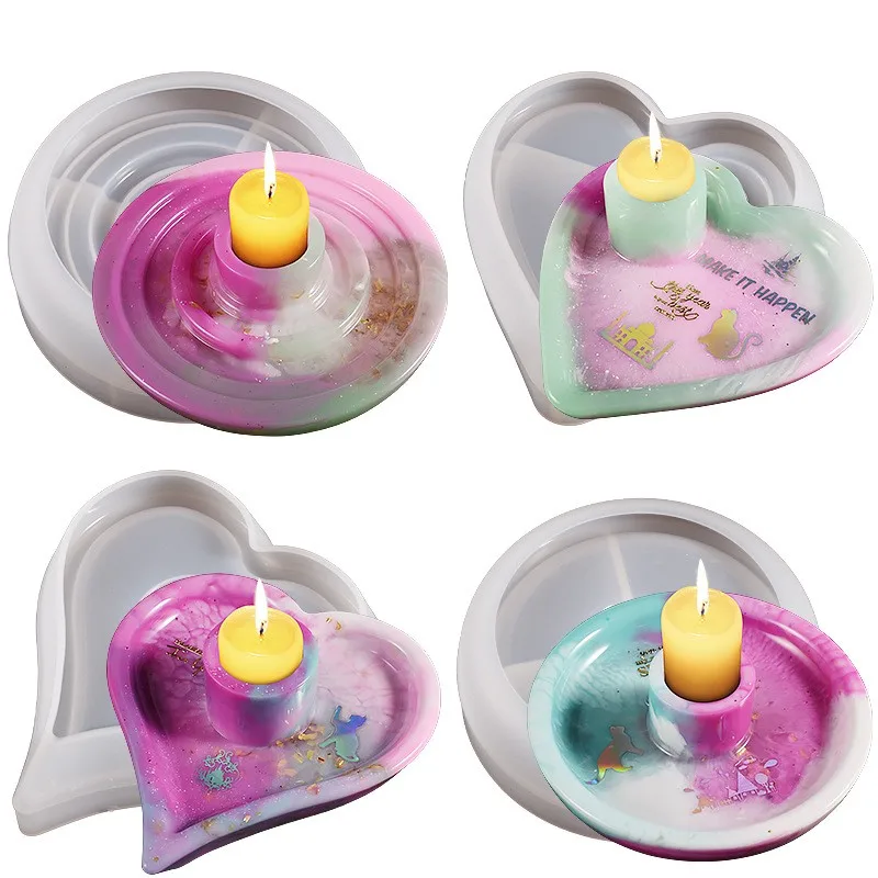 DIY Circular Candlestick Mold Heart-shaped Candle Holder Epoxy Resin Molds Creative Candlestick Home Decoration Tools