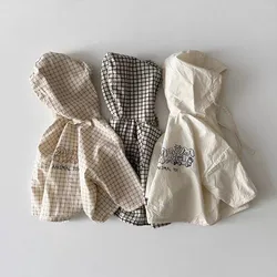 Cardigan fin à carreaux pour enfants, vêtements de protection solaire de dessin animé, manteau à capuche pour garçons, vêtements d'extérieur pour filles, mode printemps et été