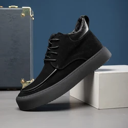 Men's high top leather shoes with winter fleece cotton shoes, black men's warm boots 31131