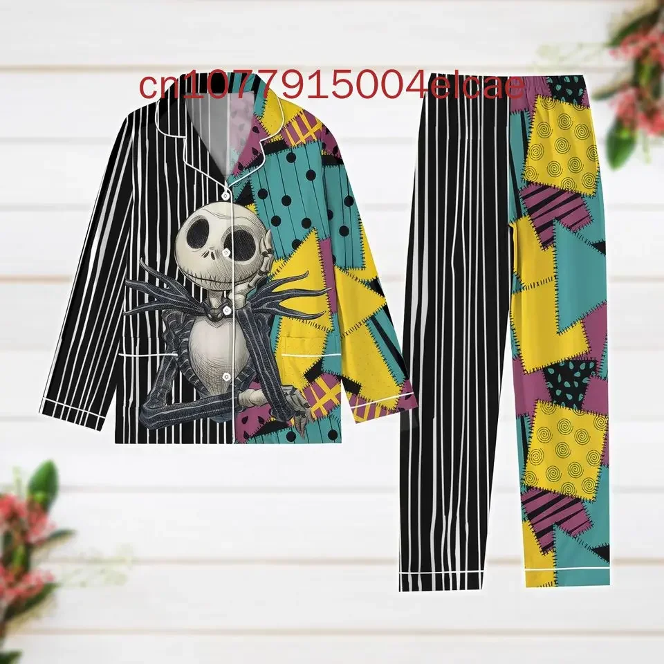 Disney Jack Skellington Pajamas Set The Nightmare Before Christmas 3D Printed Casual Men\'s Women\'s Long Sleeve Shirt Pajama Set