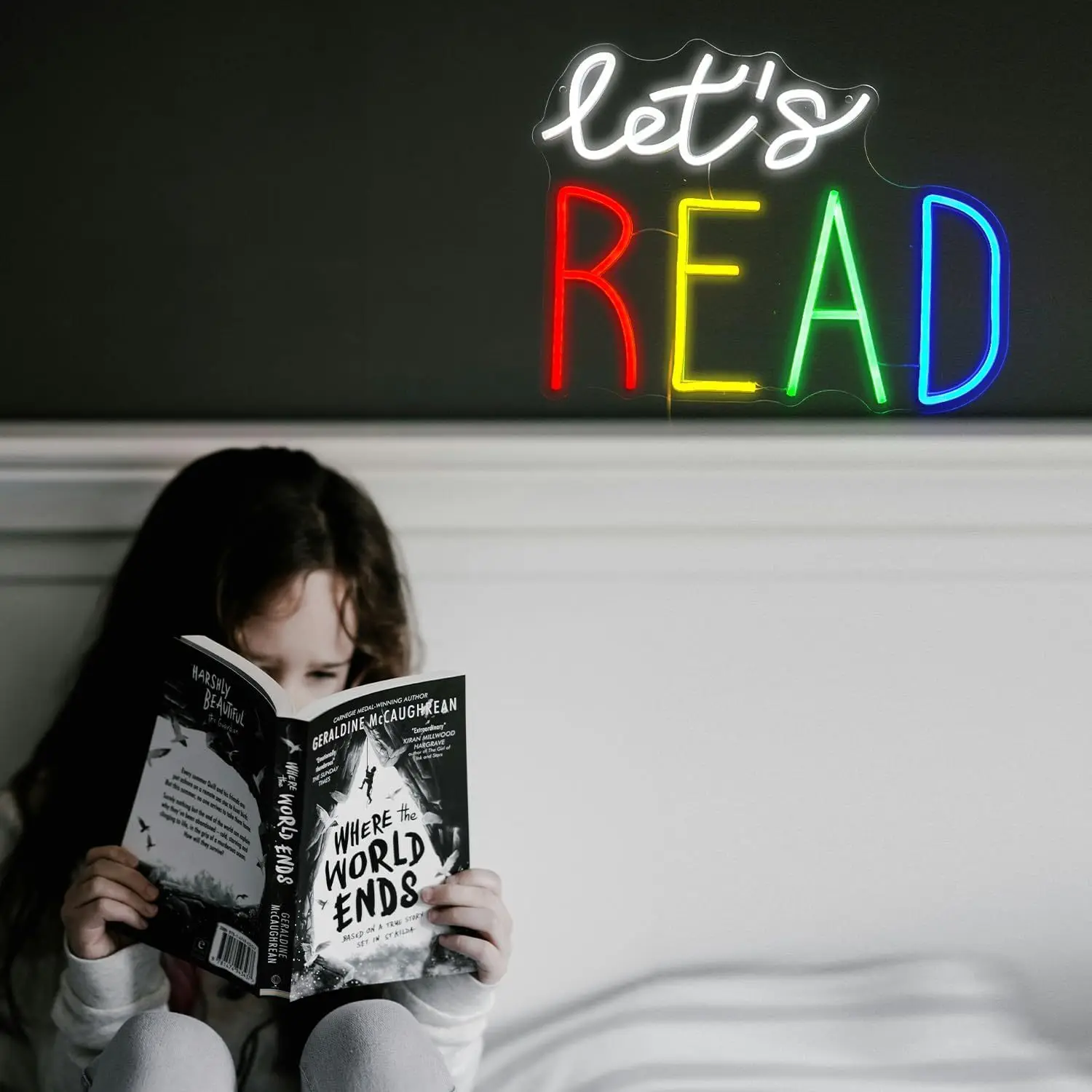 Let's READ Neon Sign, USB Powered LED Light for Reading Corner, Study Area, Bedroom Wall Decor, Perfect  Book Lovers