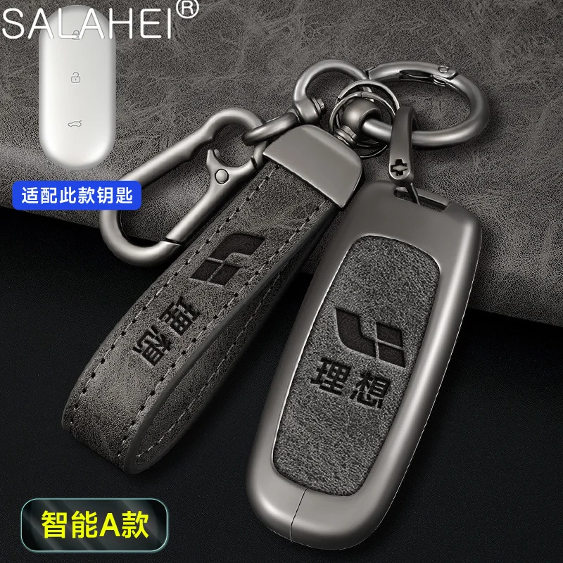 

For Leading Ideal One Li Auto L9 Zinc Alloy Leather Car Remote Key Fob Case Cover Protector Shell Bag Auto Interior Accessories