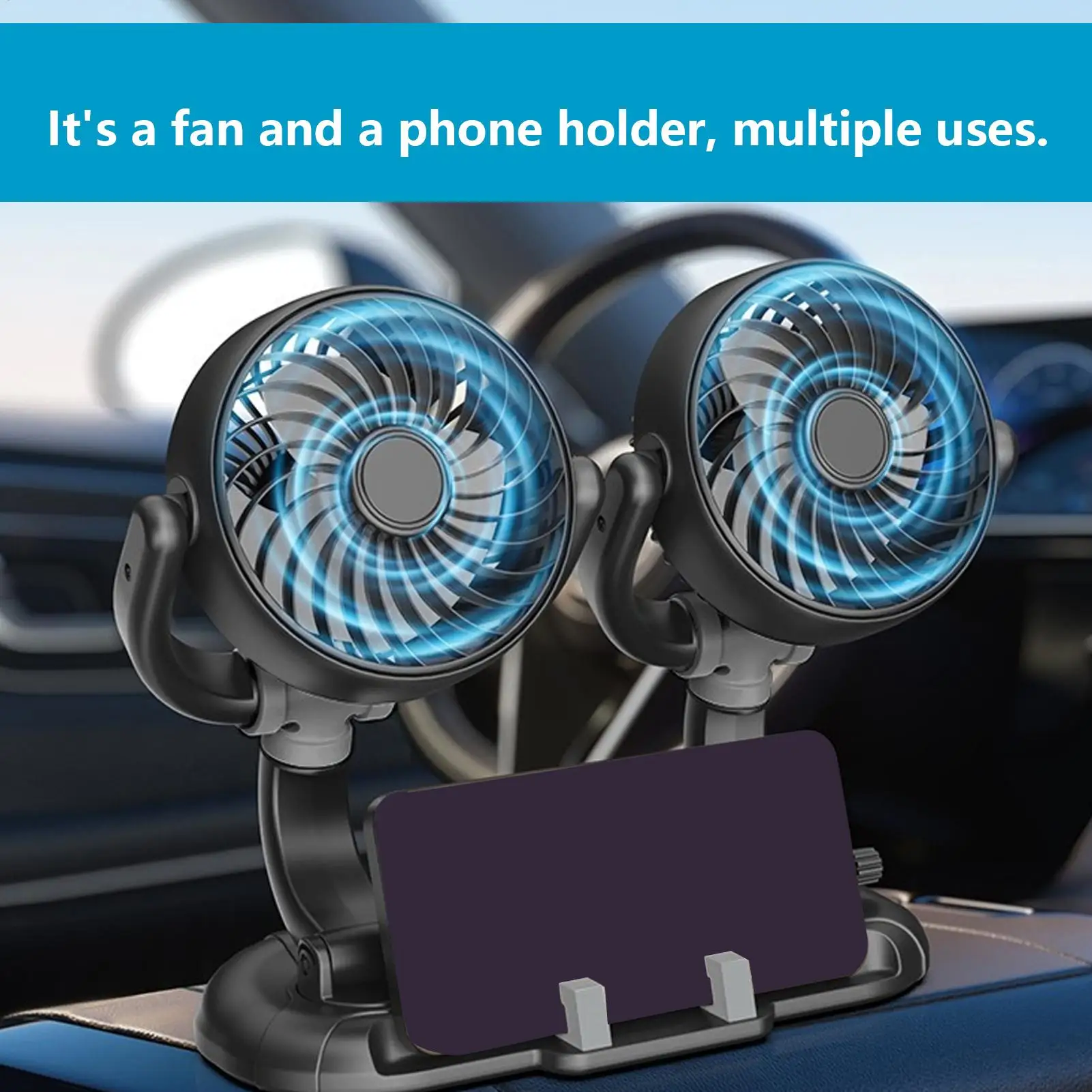 USB Car Fan 3-speed Quiet Powerful Portable USB Vehicle Desk Fan for Automobile Outdoors Vehicle Travel Road Trip Commuting