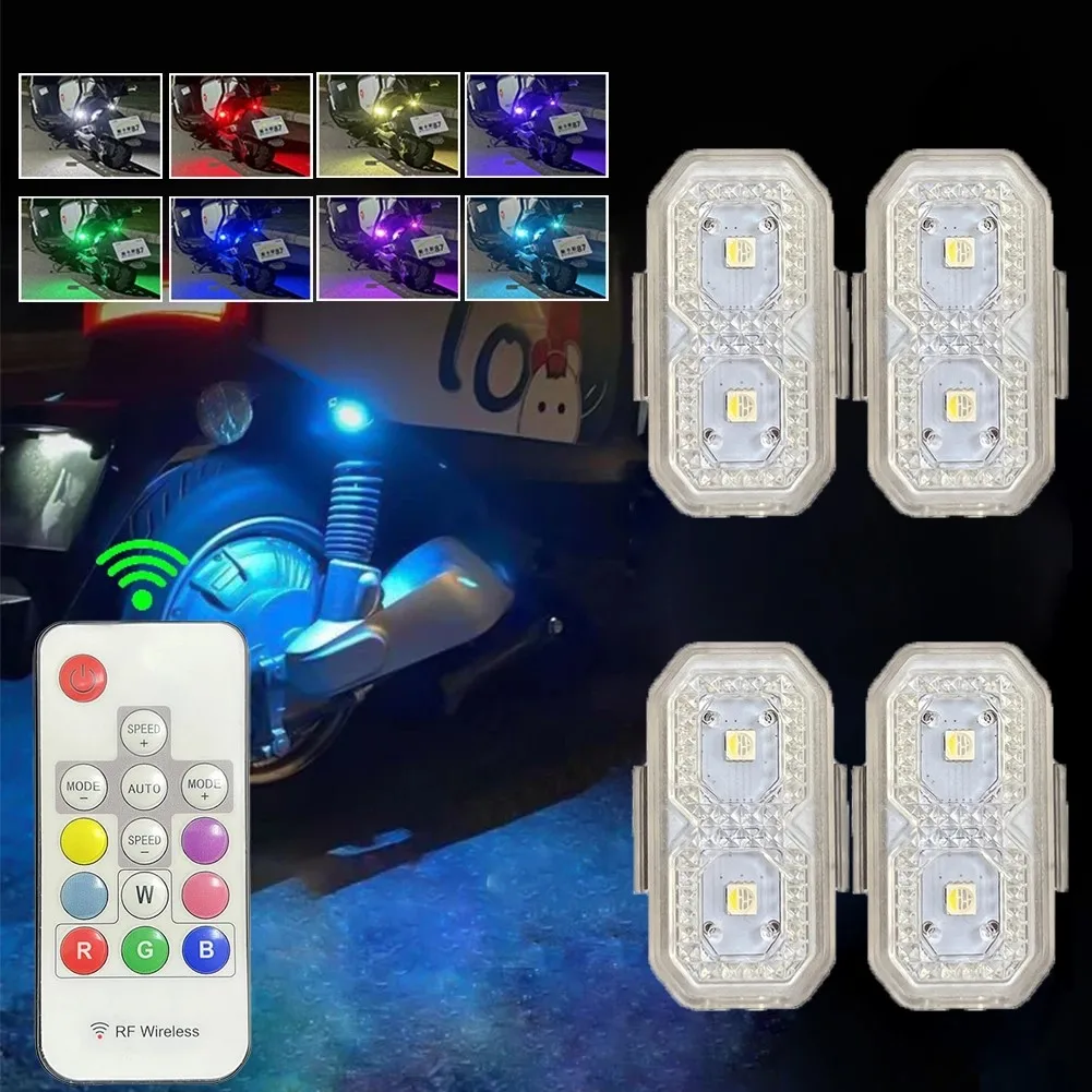 Remote control multi-mode colorful LED flashing light charging wireless motorcycle LED airplane light warning light