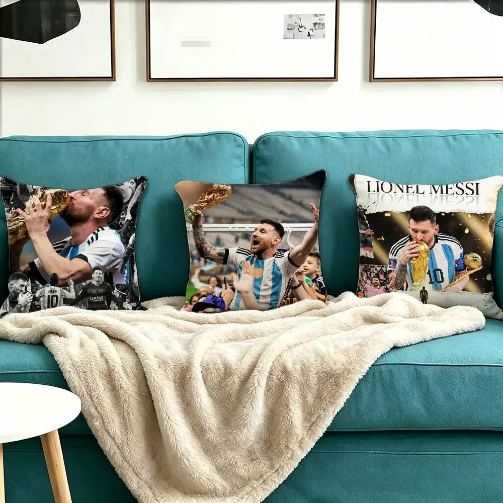 Football player 10 L-Lionel Messi Square Double-Sided printed Pillow Case Bedroom Bedside Pillow Sofa Cushion Cover