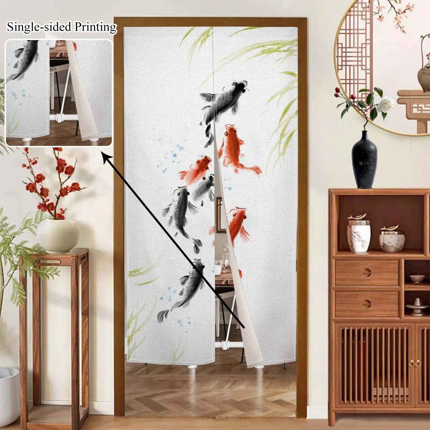 Japanese Doorway Curtain Noren Long Style Carps Koi Fishes Bring Good Luck Doorway Tapestry Hanging Bedroom Partition Kithchen