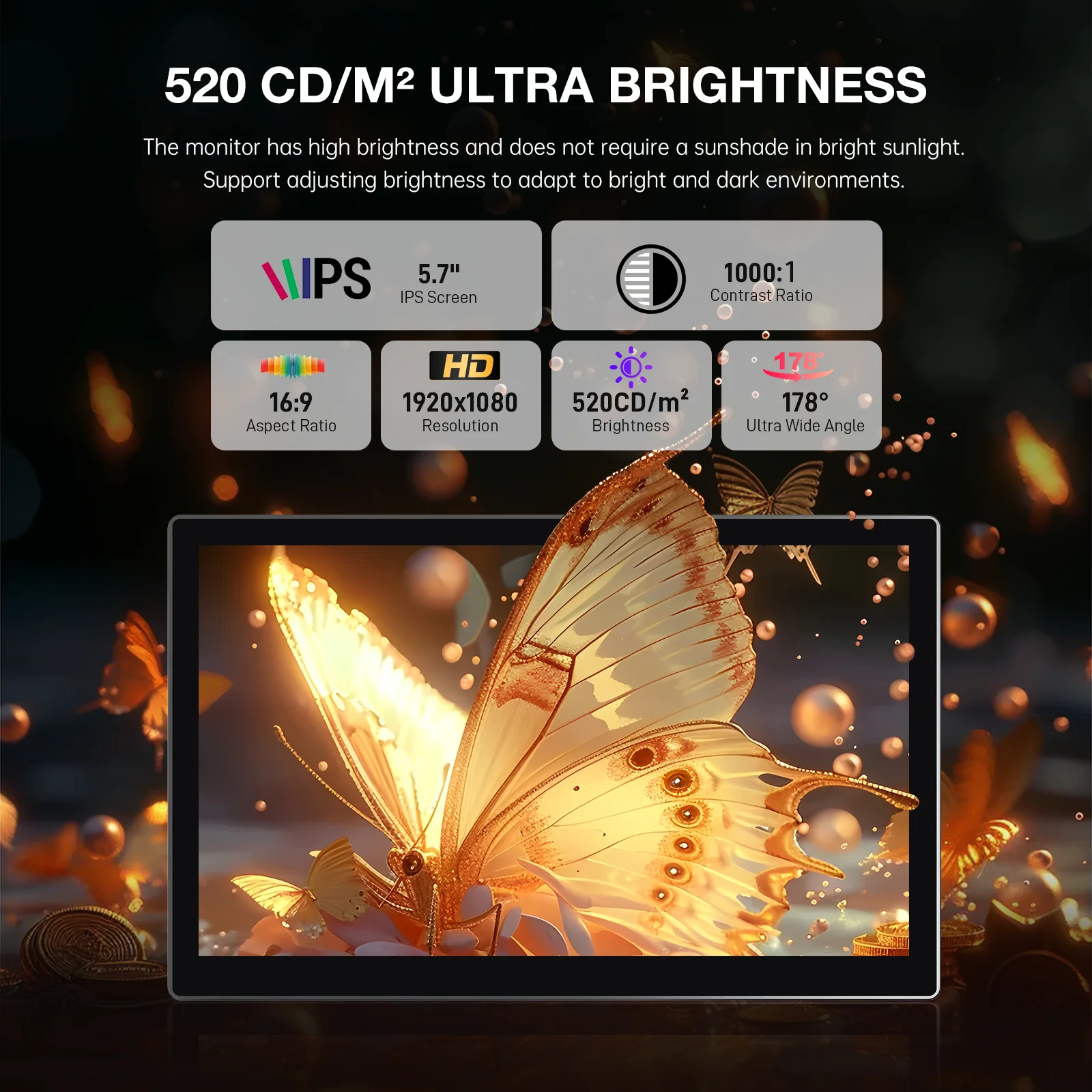 Howens 5,7 Zoll 1920 x 1080 Touchscreen-Monitor Typ C USB HDMI-Konnektivität für Mini-Display-Computer