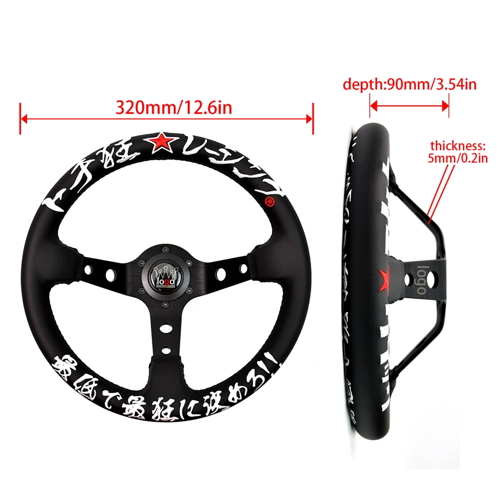 JDM 326 Racing Steering Wheel Leather Embroidery Aluminum Alloy Car Modified Universal Steering Wheel with 6 Hole view 6