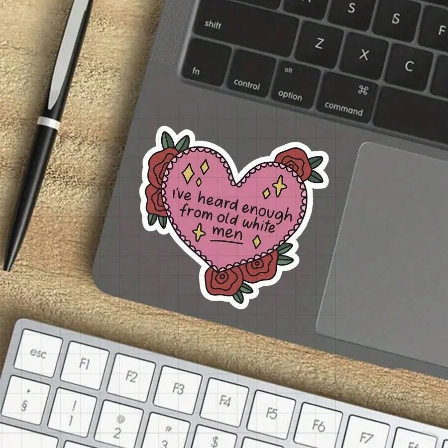 1pcs/ 3-Inch "I've Heard Enough Of White Men Sticker - Bold And Political Vinyl Sticker For Laptops, Notebooks, Water Bottles, Study Desks, Office Spaces, And Corners | Great For Feminists, Activists, Students, And Political Enthusiasts | Perfect Gift For