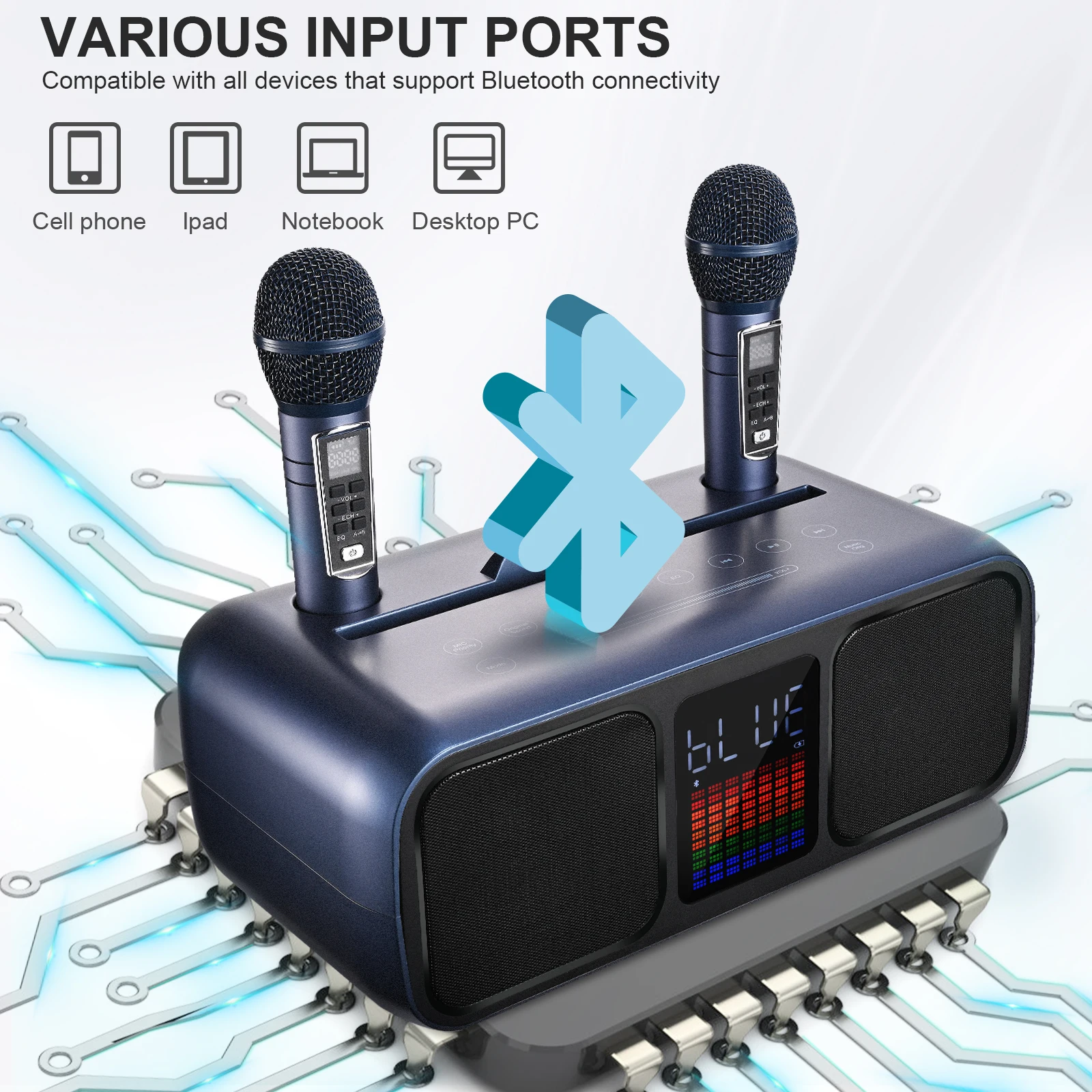 Karaoke Machine, Portable Karaoke Equipment with 2 Wireless Microphones, PA System and Karaoke Song Mode for Home Party