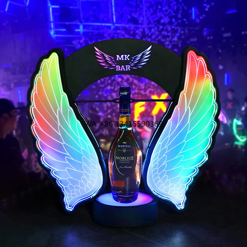 

Creative Angel Wings LED Metal Stand Single Pack Champagne Acrylic Wine Stand Light bar Display Stand