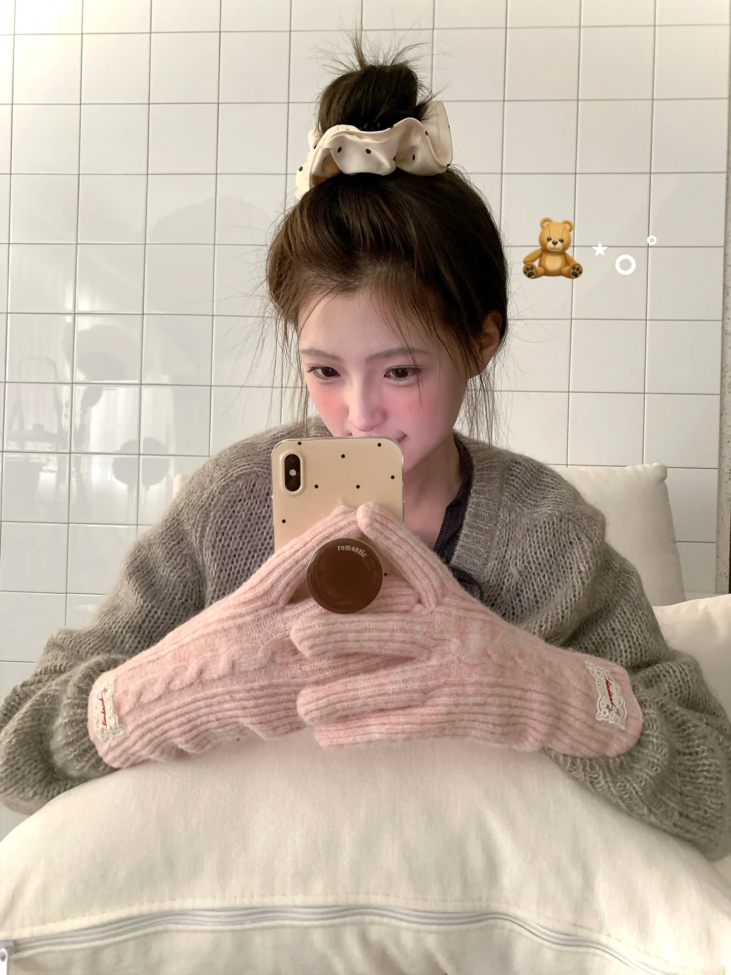 قفازات دافئة سميكة تعمل باللمس للنساء في الخريف والشتاء على الطراز الكوري قفازات محبوكة مقاومة للبرودة لركوب الدراجات