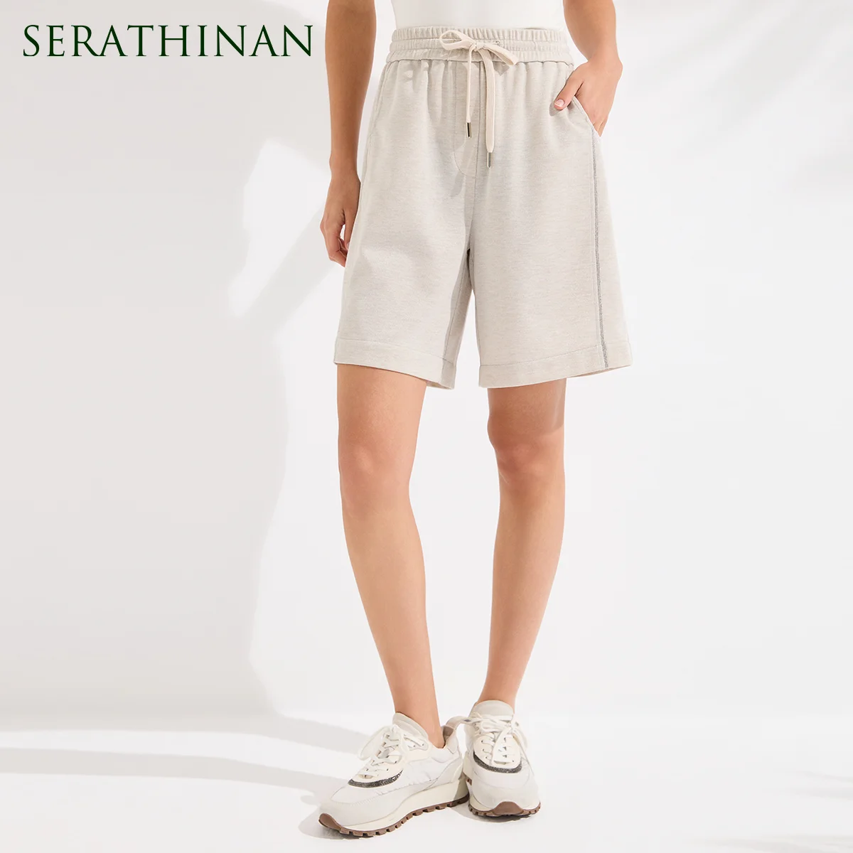 KX9613716 Elegant Cotton Blend Shorts Women Luxury Drawstring Waist Slim Fit High Grade Casual Chic Sporty Short Pants