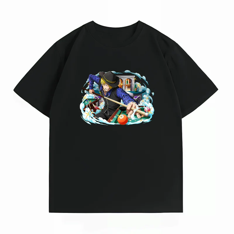Bandai One Piece Cotton Men's T-Shirt Sanji Print Casual Oversized Crew Neck Short Sleeve Summer Anime Graphic Tee