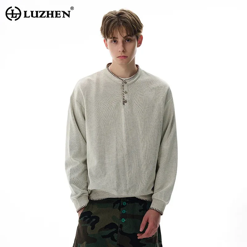 

LUZHEN 2025 New Embroidery Round Neck Long Sleeve Knitted Pullover Men's Stylish High Quality Handsome Elegant Sweater JY5133