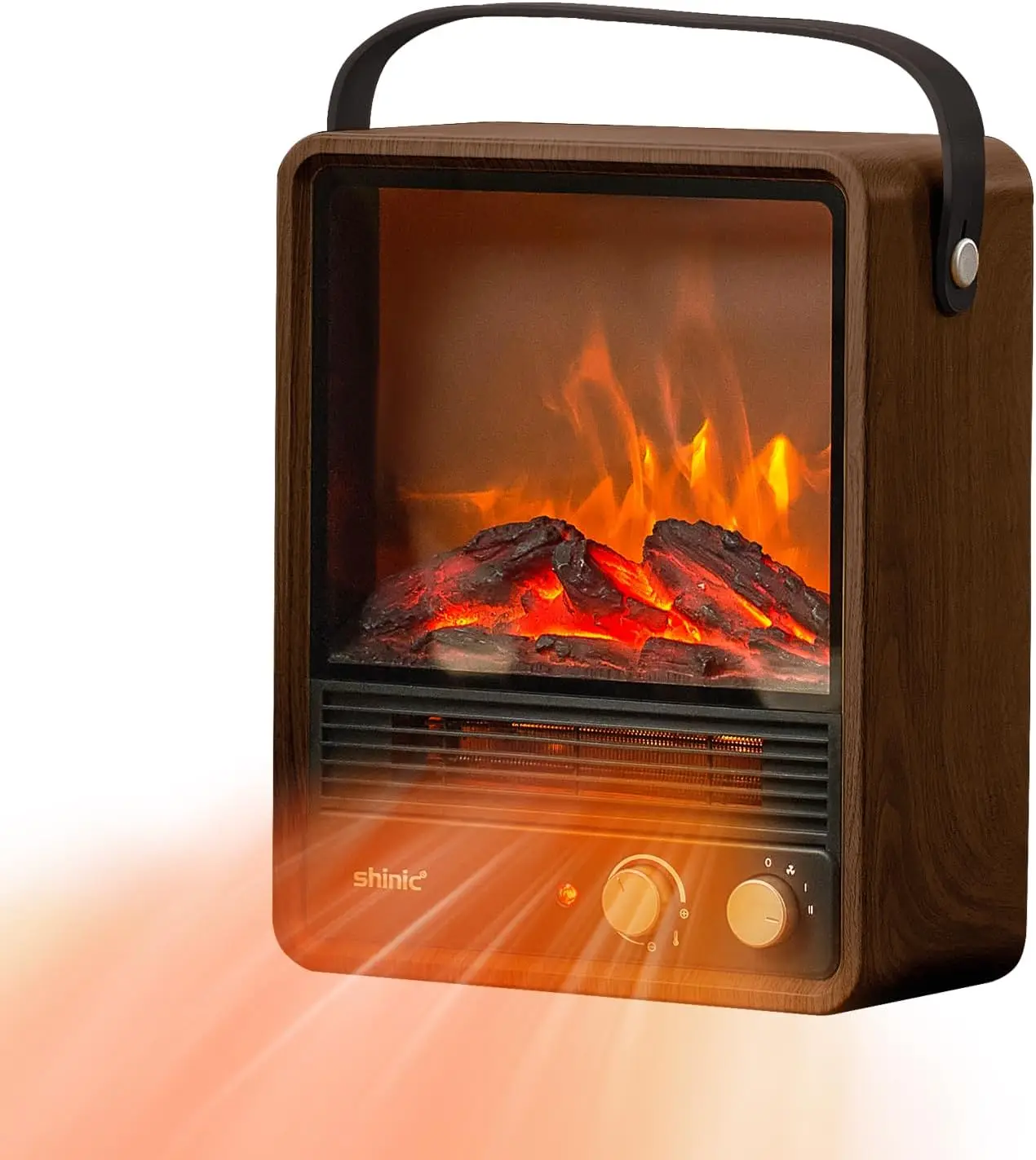 

Portable 1500W Fireplace Heater with Thermostat, Realistic 3D Flame & Crackling Sound, ETL Listed, Walnut
