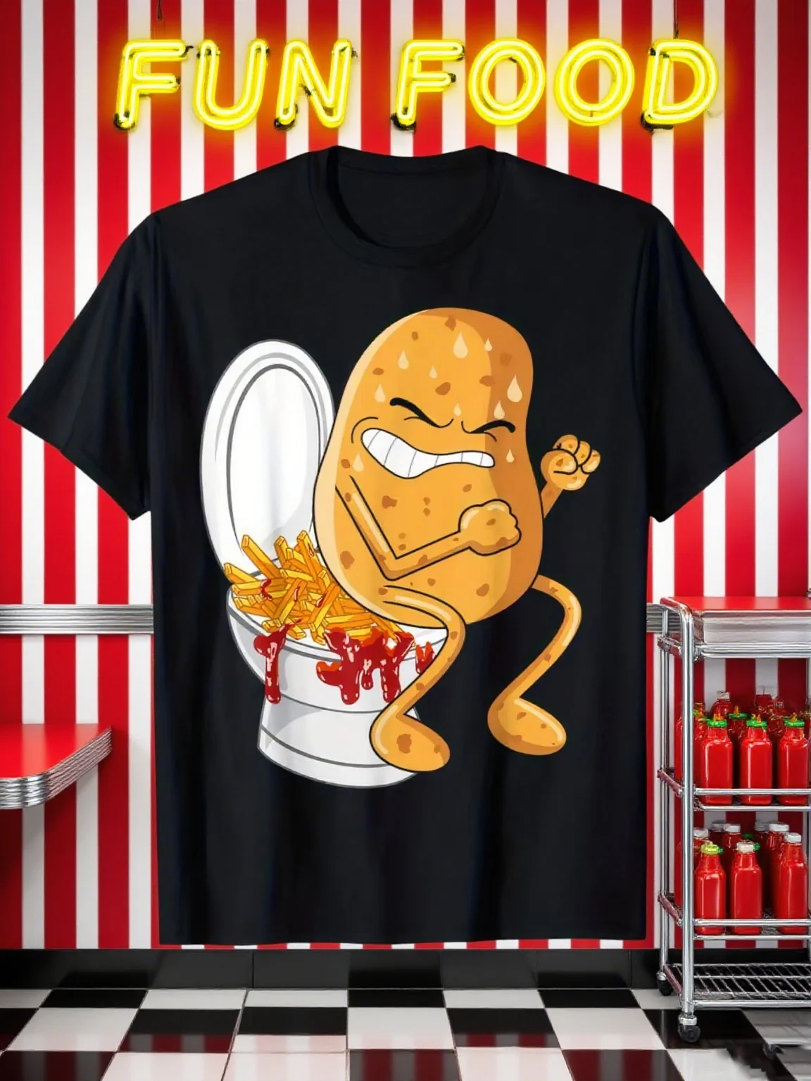 Men's T-Shirt Funny Potato Chip Pattern T-Shirt Tops Breathable Unisex Short Sleeve Casual Shirt Women's Shirts Kids Tshirt