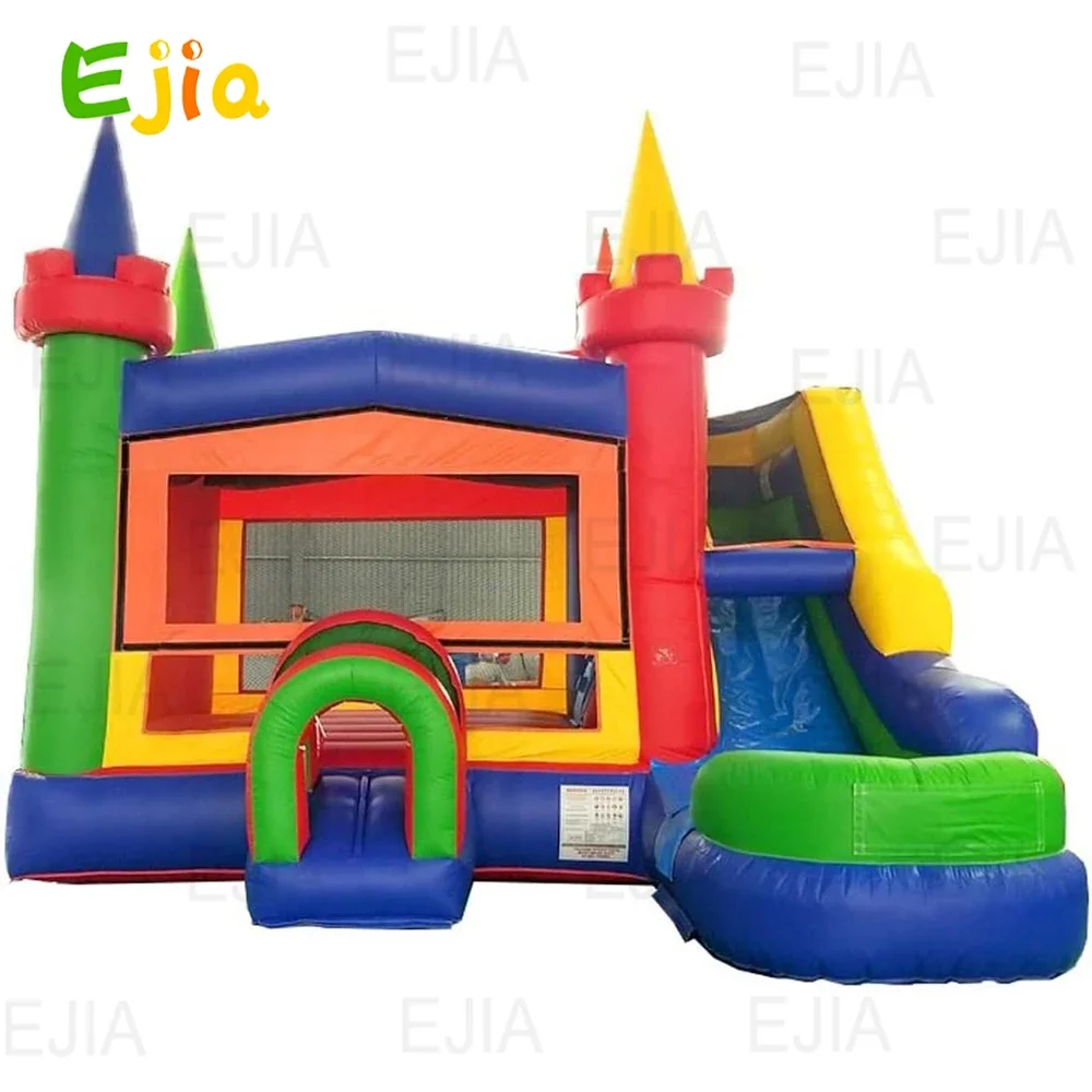 منزل الغابة القابل للنفخ من الدرجة التجارية مع قلعة نطاطة كومبو استوائية منزلق للأطفال من سن 5 إلى 12 عامًا للحفلات والخارجية #5