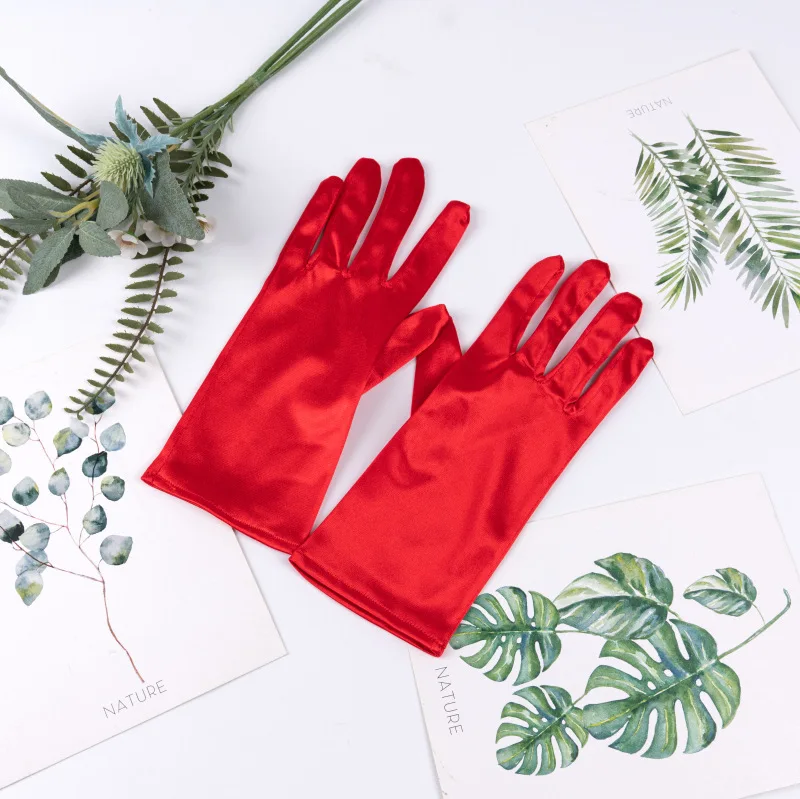 Kurze Satin-Handschuhe für Damen, elegantes Temperament, Prinzessin, Hochzeit, Braut, mehrfarbige Handschuhe, Bühnenaufführung, Abendessen-Zubehör – Detail 6