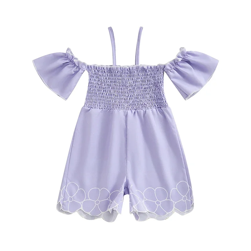 Toddler Girl Jumpsuit Short Sleeve Spaghetti Straps Pleated Flower Print Romper Summer Clothes