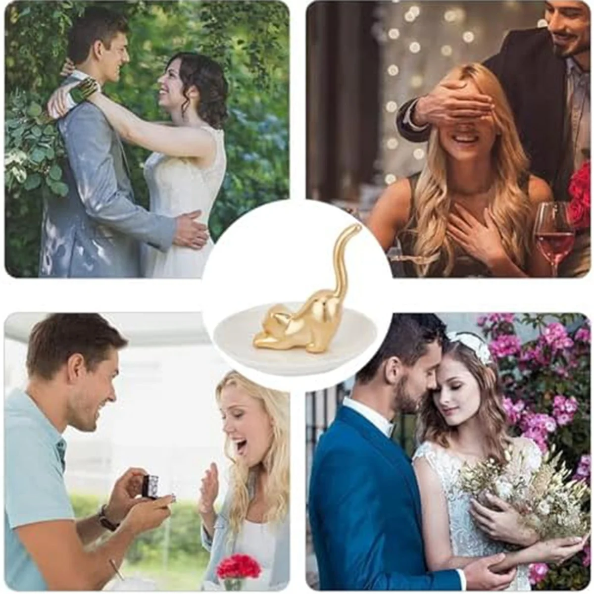 ABLK Cats Posture Ring Holder Golden Kitty Tail Dish Jewelry Tray Ring Round Dishes Trinket Tray Ceramic Jewelry Storage Home