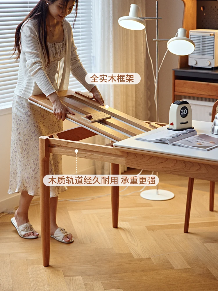 Nordic solid wood slate retractable Japanese cream log style simple folding dining table