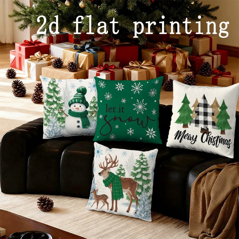 

1 шт./4 шт. - чехлы на рождественскую тематику с рисунком снеговика и оленя, квадратная наволочка, наволочка