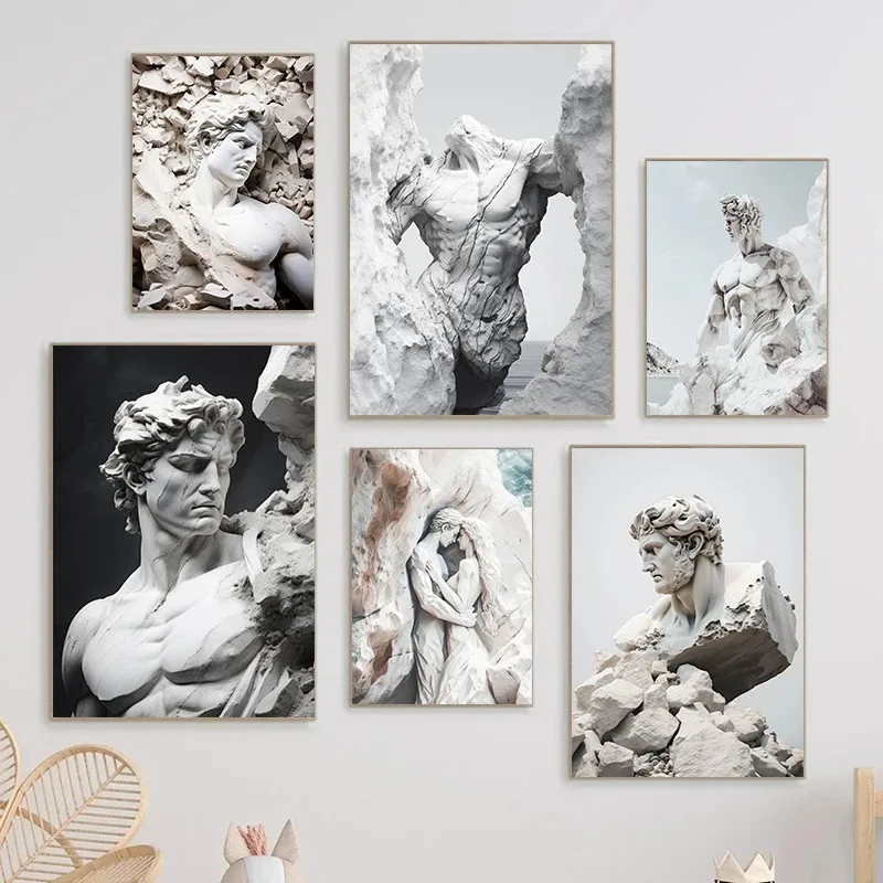 Ethereal Angel Statues And Ancient Greek Heroes Of Peace And Strength Poster Canvas Paintings Wall Art Pictures Home Decor