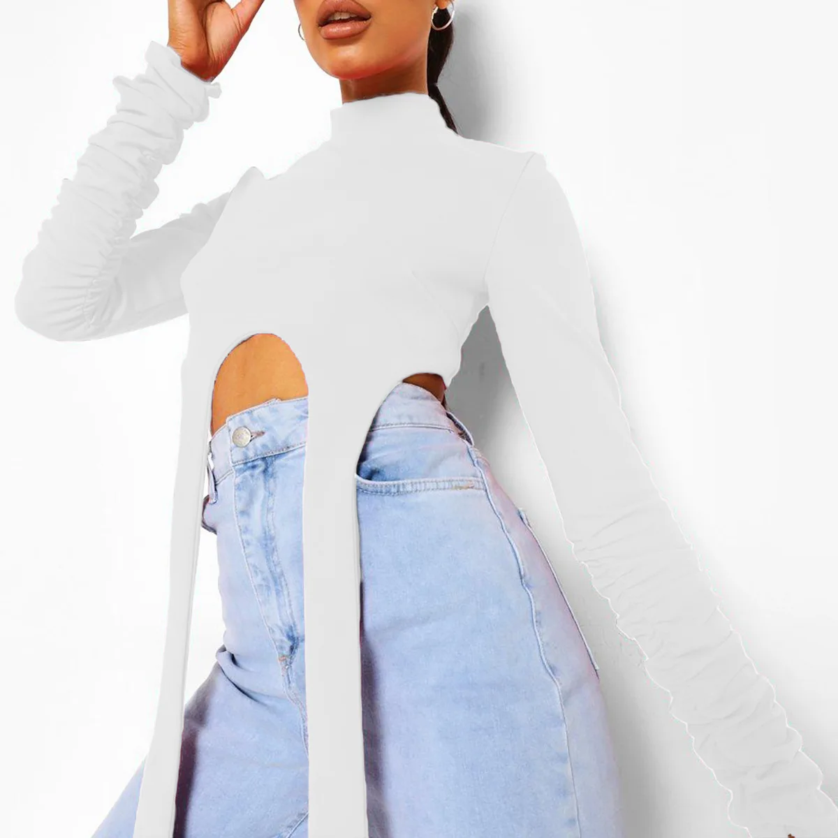 2023 European and American Summer New Women's Bottom Shirt Short Top Long Sleeve T-shirt Women's Ins