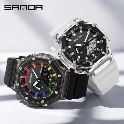 Imagen 2 del producto SANDA-Reloj de pulsera Digital para hombre, cronómetro de Cuenta atrás con luz LED, electrónico, militar, resistente al agua, 5 alarmas, 3341