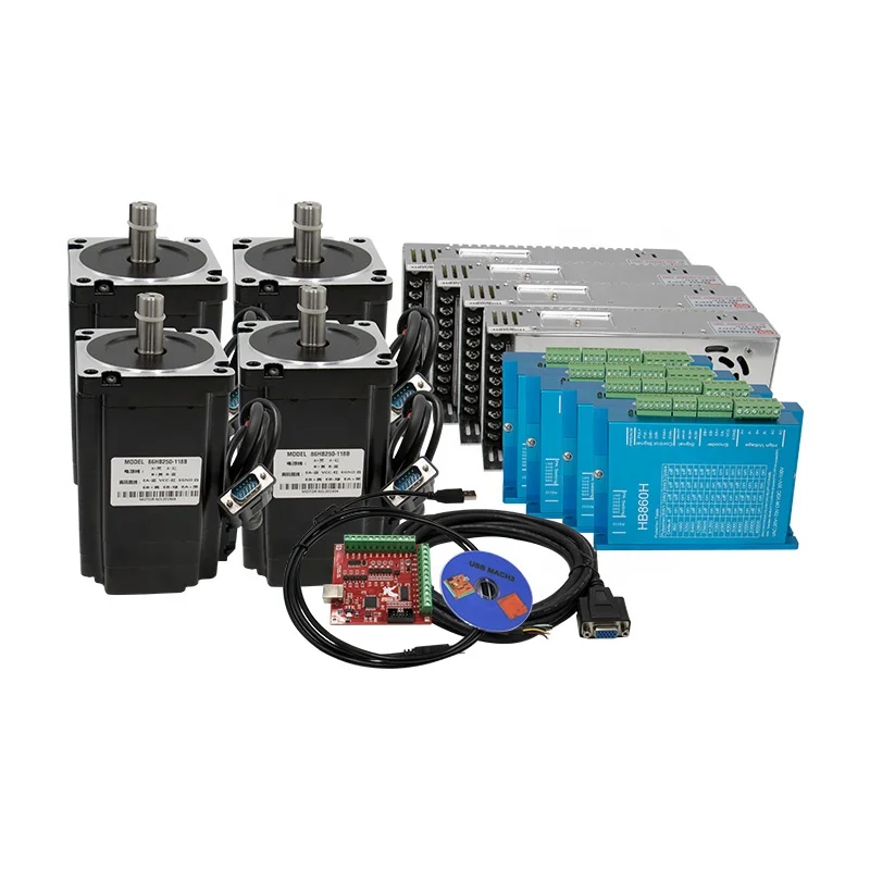 HLTNCNema34 حلقة إغلاق 4.5Nm محرك متدرج + HBS860H سائق هجين + 400w60v إمدادات الطاقة + لوحة تحكم MACH3 لـ CNC