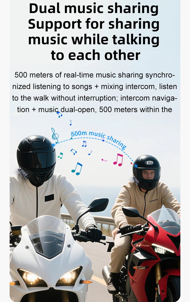 Y13 Pro Motorrad Helm Bluetooth Headset Intercom Entfernung 500M Chip V6.0 Stereo FM Radio Mischen Musik Teilen – Detail 5