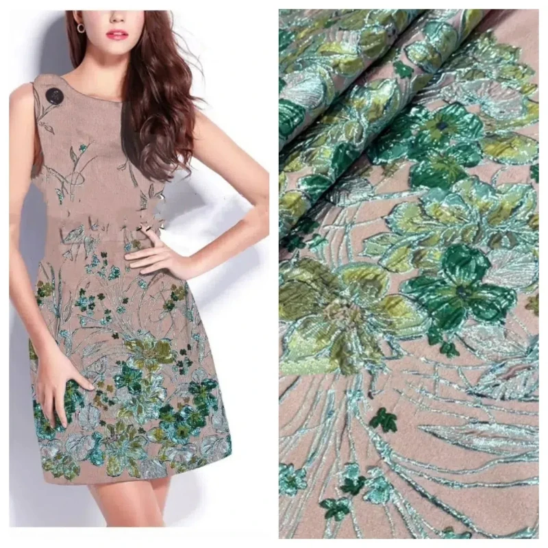 

European and American Three-dimensional Relief Flower Color Weaving Positioning Jacquard Clothing Brocade Dress Fabric