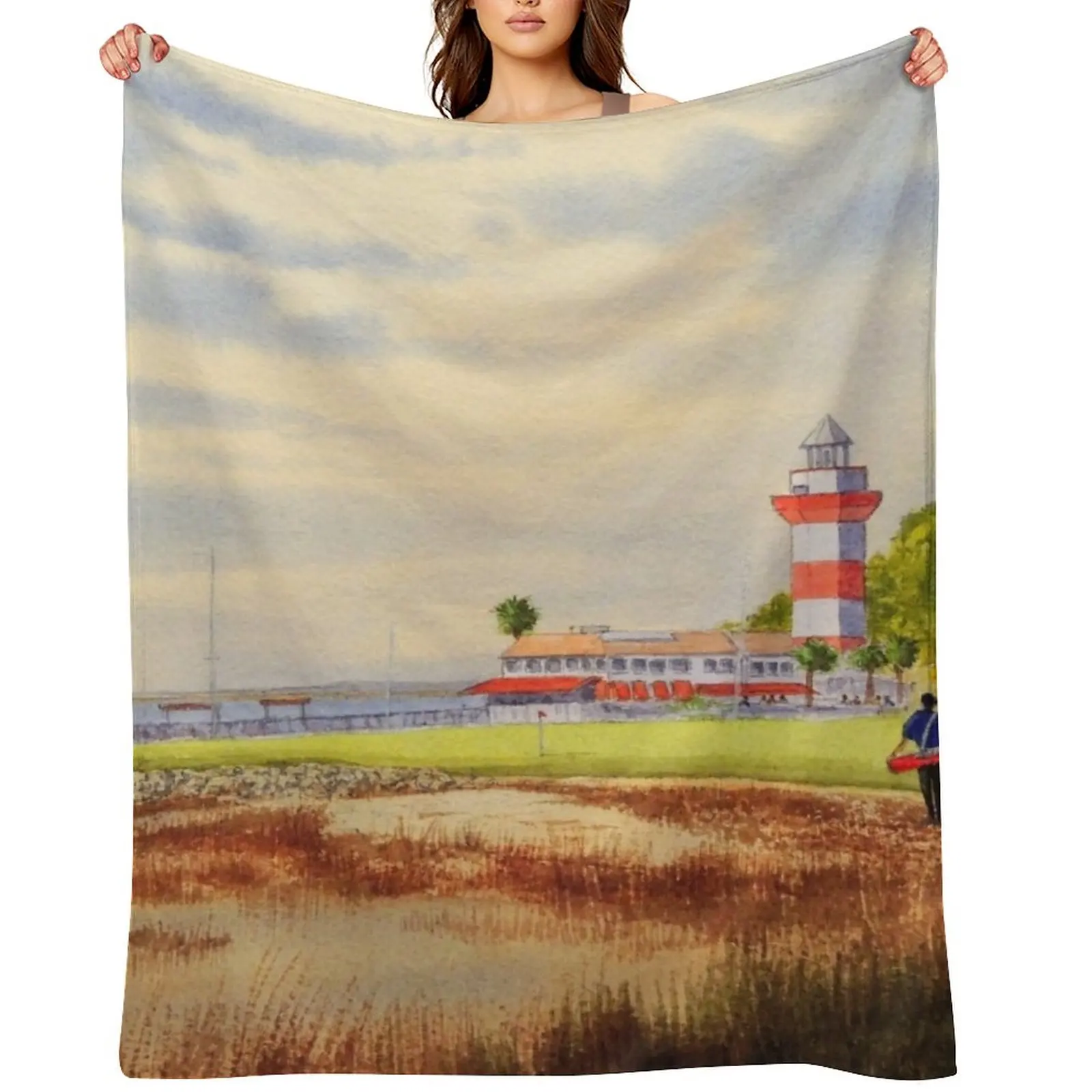 

Harbor Town Golf Course SC Throw Blanket Beautifuls Single Designers Flannels Blankets