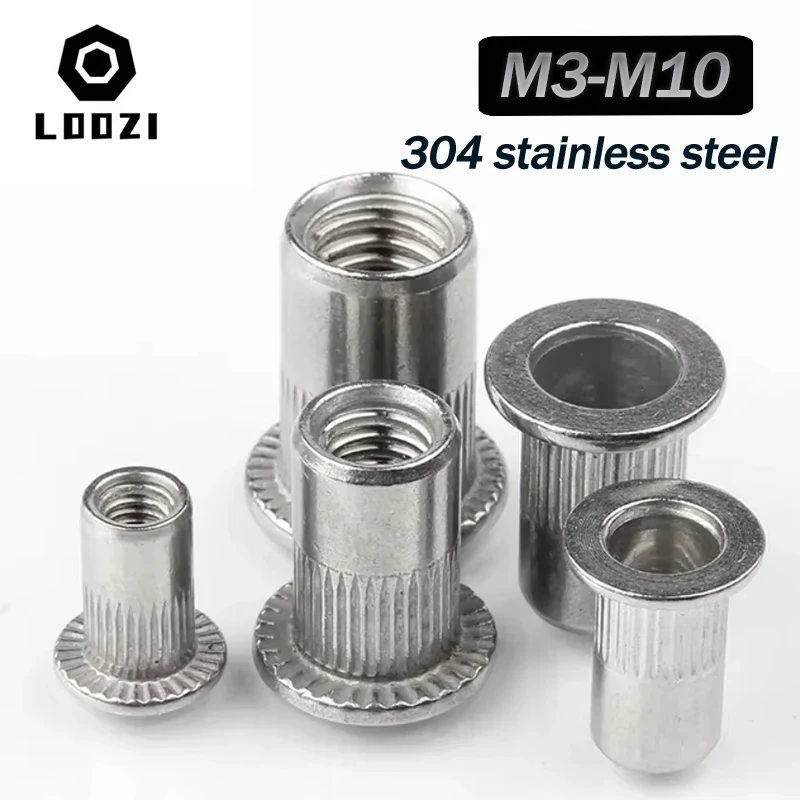 M3 M4 M5 M6 M8 M10 304 Edelstahl Nietmutter Flachkopf-Gewindemutter Vertikalstreifennieten Einsatz Nutsert Cap Nietmuttern – Detail 4