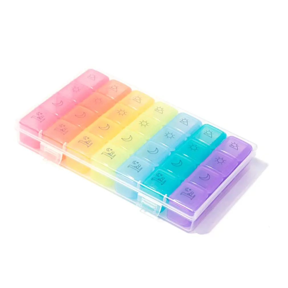 

28 Grid Rainbow Medicine Box One Week Pp Pill Box Large Capacity Division Professional Fashion Good Life