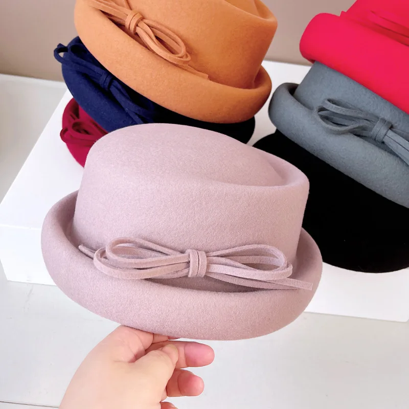 

High quality Japanese wool hat with concave top and crimped edge three sets of die heavy industry French banquet stewardess hat