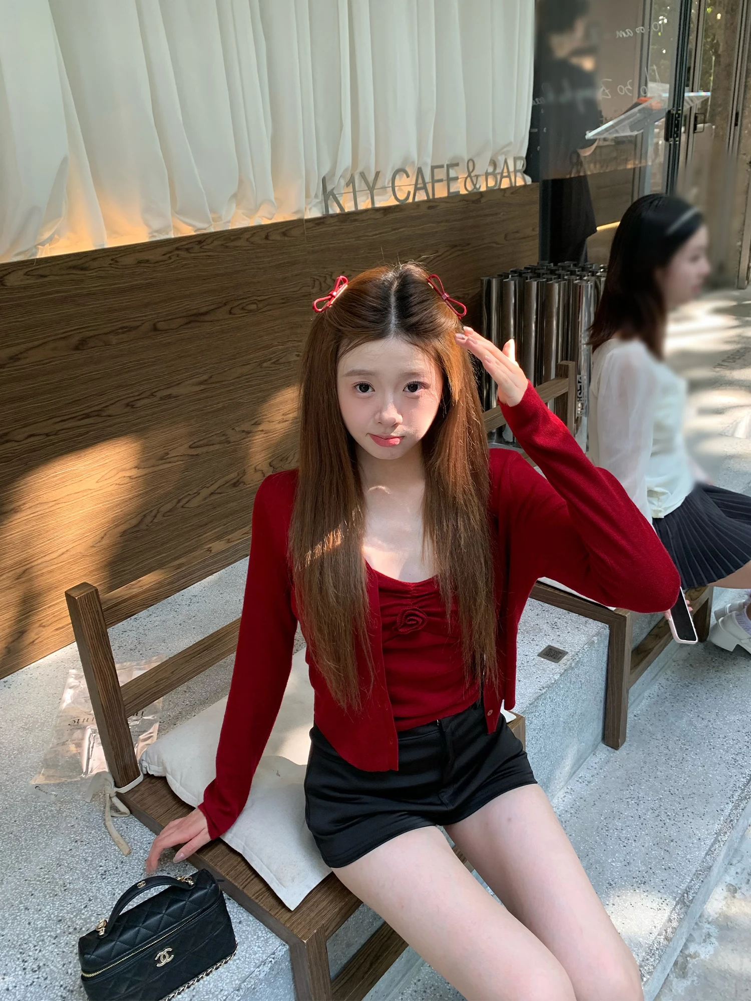 

OKJJ Women's Woolen Knitted Cardigan ort Svel Sweater Long Sve Red Slim Fit Tank Top Two-Piece Set Sweet Sle