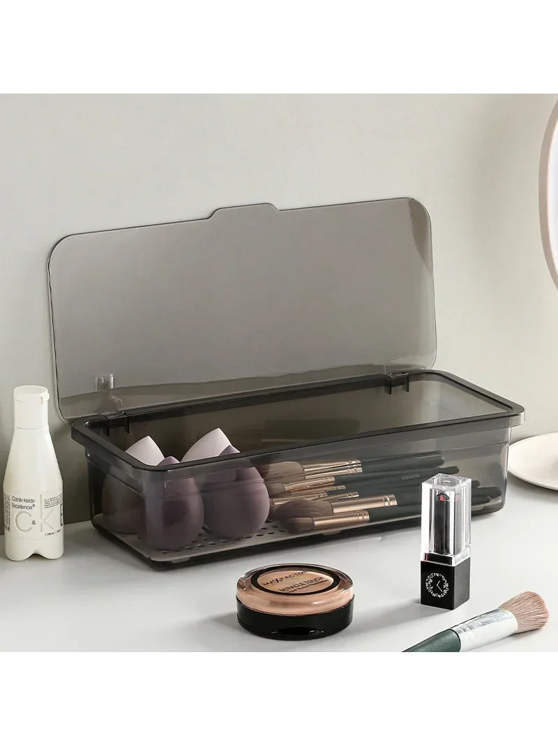 1pc - Makeup Brush Storage Box Rectangular Transparent Dust-proof Belt Cover Dresser Beauty Egg Eye Shadow Brush Storage