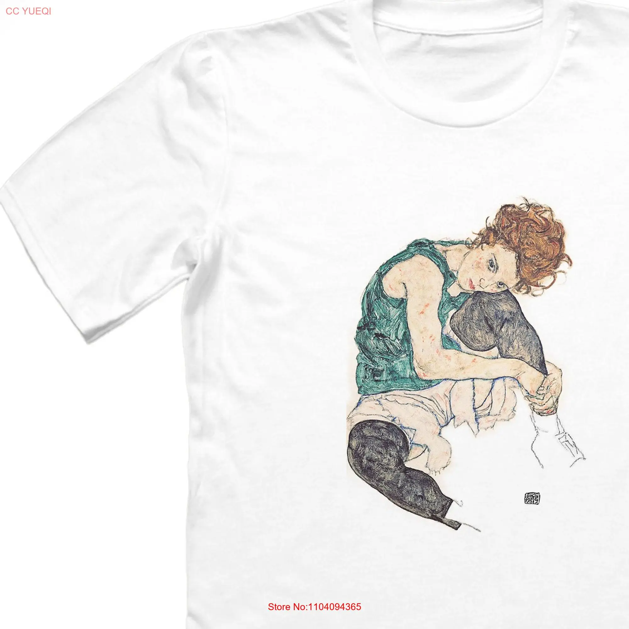 Seated Woman with Bent Knee T shirt Egon Schiele Art For Him Her long or short sleeves