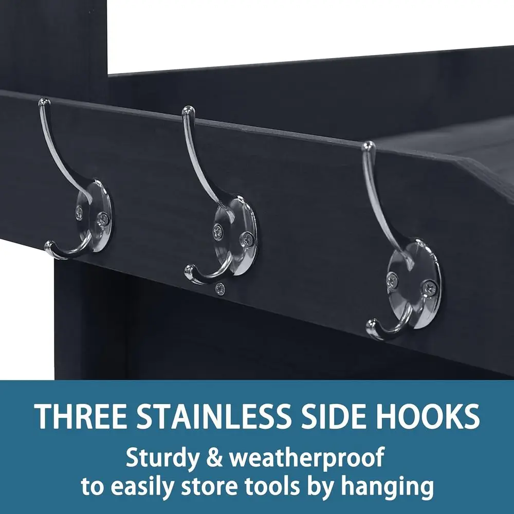 Potting Benches for Outside with Fir Frame, Removable Sink, Three Hooks, Potting Table for All Weather