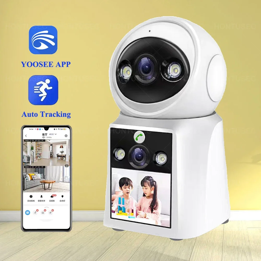 YOOSEE FHD 4K 8MP Dual Lens Dual Screen Video Call Answer Auto Tracking Two Way Audio Color Night Vision 4MP Indoor Baby Monitor