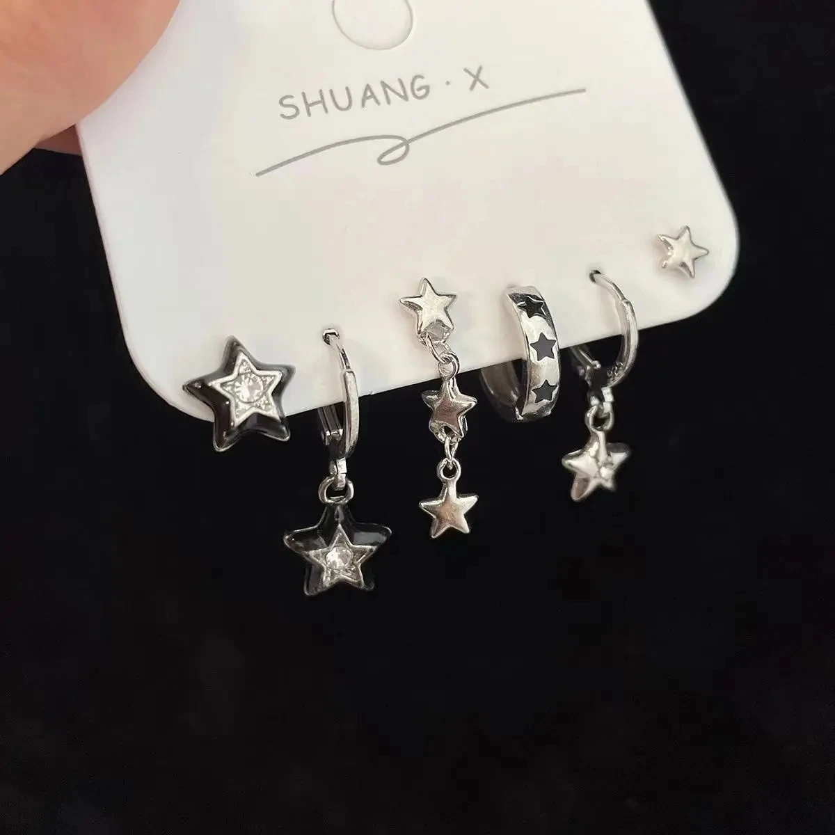 6PCS Kpop Fashion Trendy Y2K Vintage Metal Silver Color Star Dangle Earrings Geometric Drop Earring Set For Women Men Jewelry