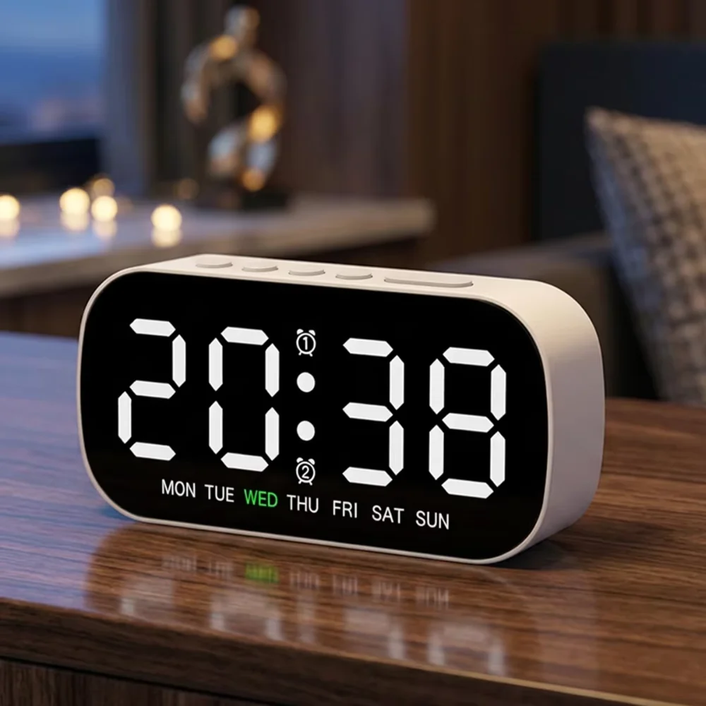 LED Digital Alarm Clock USB Powered Temperature Date Week Dual Alarm Night Mode Snooze Clock 5 Level Brightness 12/24H LED Clock