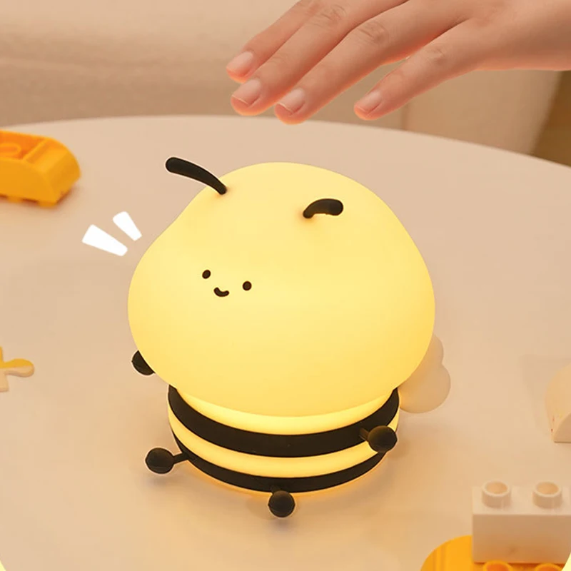 Soft Honeybee Night Lights Rechargeable Eye Protection Bedroom Bedside Silicone Lamp Children Kids Baby Cute Gift Bee Nightlight