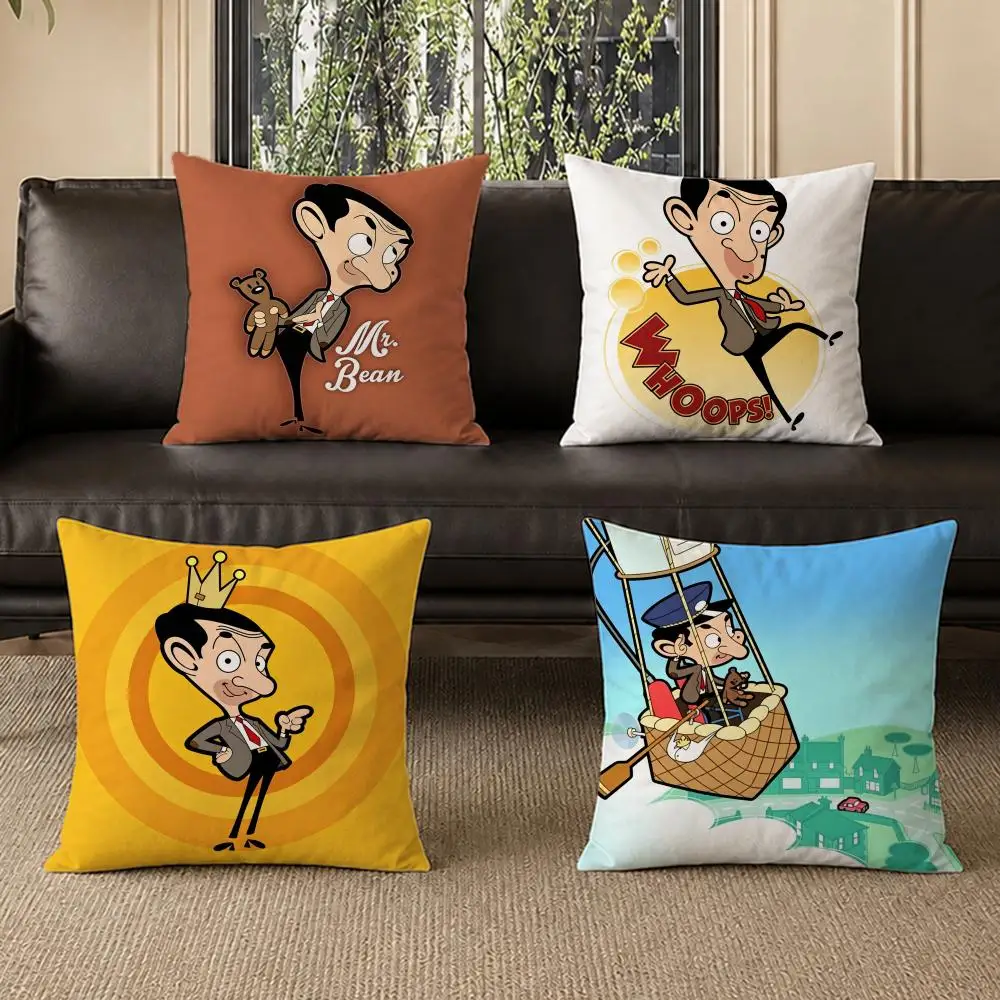 Cartoon M-Mr. Bean Cushion Cover Washable Soft Thick Cushion Cover Decorative Pillowcase for Sofa Living Room Home