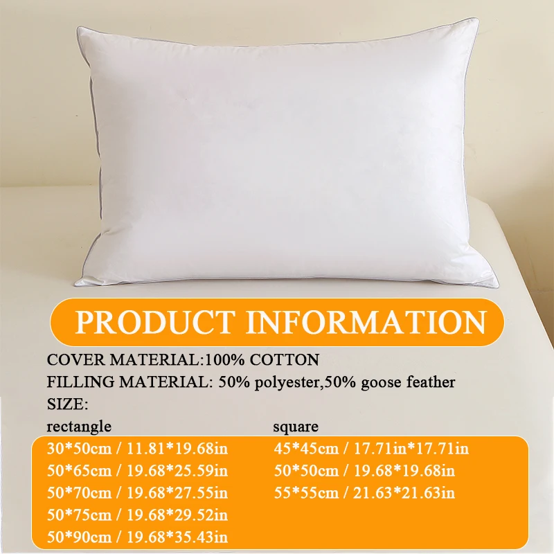 100% algodón plumas de ganso decoración Queen King cintura cuello duro almohadas para dormir cojines para sentarse para sofá decorativo